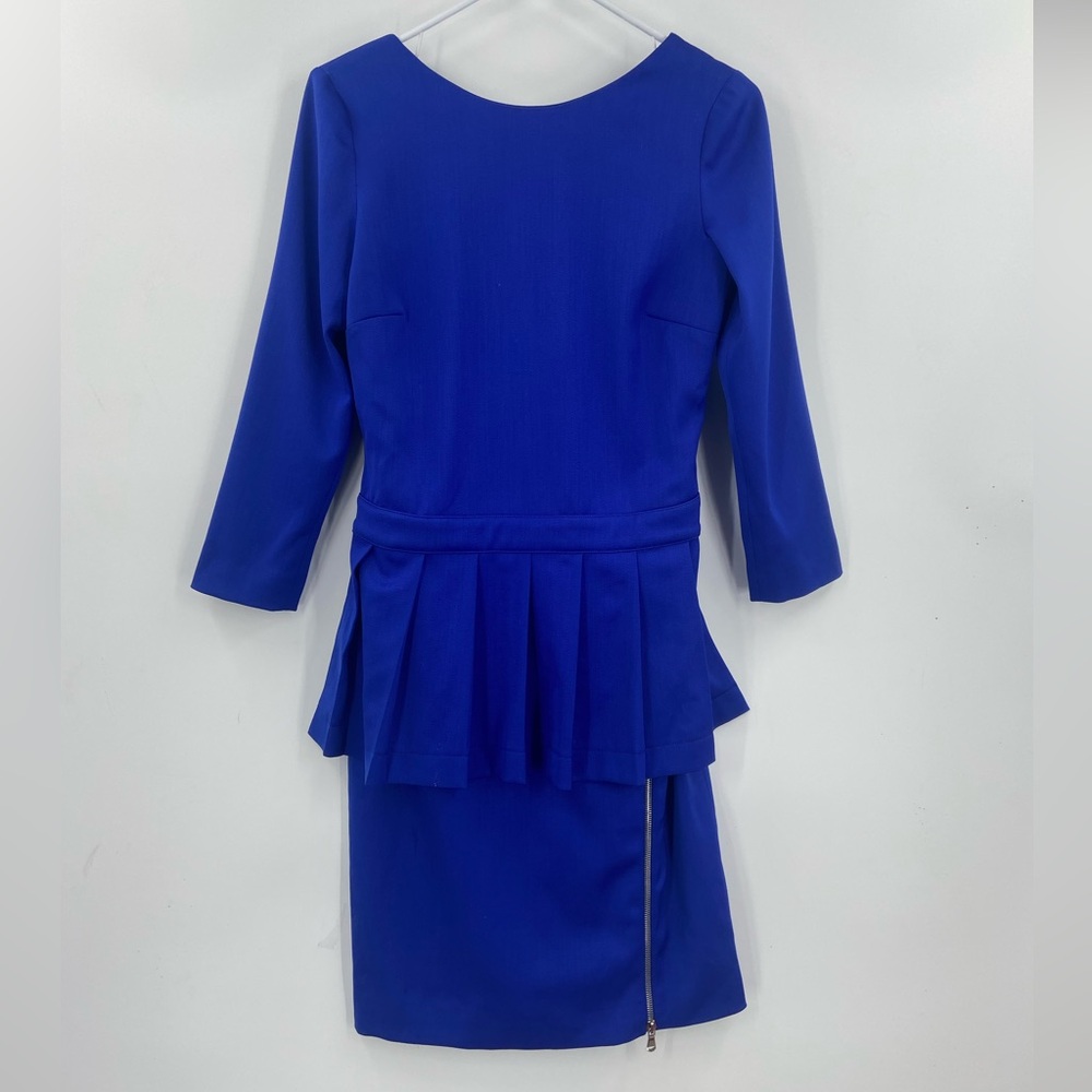 NWT MOSCHINO Boat neck wool crepe peplum dress Blue 40 US 6